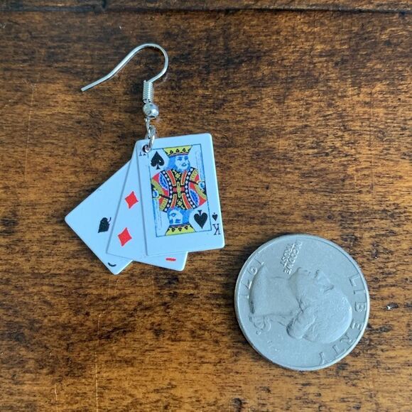 Deck of Cards Earrings, Playing Cards Casino Poker Diamond King Maverick Card - Picture 6 of 9